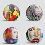 4'lü Soyut Sulu Boya Çizimli Fashion Girl Tasarımlı Yuvarlak Yastık Kırlent Kılıf Seti Realhomes