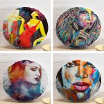 4'lü Soyut Sulu Boya Çizimli Fashion Girl Tasarımlı Yuvarlak Yastık Kırlent Kılıf Seti Realhomes