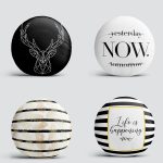 4'lü Realhomes Gold Yazılı Siyah Beyaz Zeminli Dekoratif Yuvarlak Yastık Kırlent Kılıf Seti Realhomes