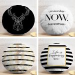 4'lü Realhomes Gold Yazılı Siyah Beyaz Zeminli Dekoratif Yuvarlak Yastık Kırlent Kılıf Seti Realhomes