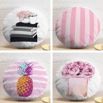 4'lü Realhomes Pembe Beyaz Çizgili Konsept Modern Yuvarlak Yastık Kırlent Kılıf Seti Realhomes