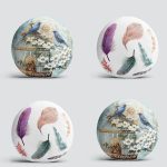 4'lü Realhomes Kuş ve Tüy Kombinli Modern Dekoratif Yuvarlak Yastık Kırlent Kılıf Seti Realhomes