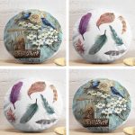 4'lü Realhomes Kuş ve Tüy Kombinli Modern Dekoratif Yuvarlak Yastık Kırlent Kılıf Seti Realhomes