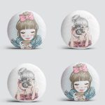 4'lü Realhomes Kahve İçen & Fotoğraf Çeken Kız Kombinli Yuvarlak Yastık Kırlent Kılıf Seti Realhomes