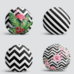 4'lü Flamingo ve Siyah Beyaz Geometrik Desenli Modern Yuvarlak Yastık Kırlent Kılıf Seti Realhomes