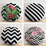 4'lü Flamingo ve Siyah Beyaz Geometrik Desenli Modern Yuvarlak Yastık Kırlent Kılıf Seti Realhomes