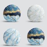 4'lü Realhomes Mavi Mermer Kombinli Yuvarlak Yastık Kırlent Kılıf Seti Realhomes