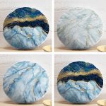 4'lü Realhomes Mavi Mermer Kombinli Yuvarlak Yastık Kırlent Kılıf Seti Realhomes