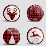 4'lü Realhomes Ekose Zeminli Yılbaşı Desenli Yuvarlak Yastık Kırlent Kılıf Seti Realhomes