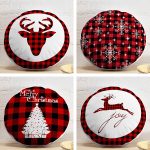 4'lü Realhomes Ekose Zeminli Yılbaşı Desenli Yuvarlak Yastık Kırlent Kılıf Seti Realhomes