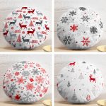 4'lü Realhomes Beyaz Zeminli Yılbaşı Konseptli Yuvarlak Yastık Kırlent Kılıf Seti Realhomes