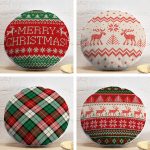 4'lü Realhomes Kırmızı Yeşil Renkli Geyik ve Ekose Temalı Yuvarlak Yastık Kırlent Kılıf Seti Realhomes