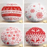 4'lü Realhomes Kırmızı Beyaz Yılbaşı Geyik ve Kar Taneleri Yuvarlak Yastık Kırlent Kılıf Seti Realhomes
