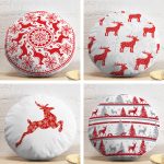 4'lü Realhomes Kırmızı Beyaz Yılbaşı Geyikleri Yuvarlak Yastık Kırlent Kılıf Seti Realhomes