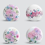 4'lü Realhomes Ortanca Çiçeği Motifli Modern Kombin Yuvarlak Yastık Kırlent Kılıf Seti Realhomes