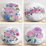 4'lü Realhomes Ortanca Çiçeği Motifli Modern Kombin Yuvarlak Yastık Kırlent Kılıf Seti Realhomes