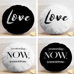 4'lü Realhomes Yesterday Now Tomorrow & Love Kombin Yuvarlak Yastık Kırlent Kılıf Seti Realhomes