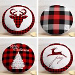 4'lü Realhomes Yılbaşı Temalı Ekoseli Modern Yuvarlak Yastık Kırlent Kılıf Seti Realhomes