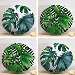 4'lü Realhomes Tropikal Yaprak Desenli Modern Yuvarlak Yastık Kırlent Kılıf Seti Realhomes
