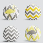 4'lü Realhomes Sarı Gri Zigzaglı Flamingo Desenli Yuvarlak Yastık Kırlent Kılıf Seti Realhomes