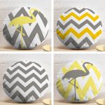 4'lü Realhomes Sarı Gri Zigzaglı Flamingo Desenli Yuvarlak Yastık Kırlent Kılıf Seti Realhomes