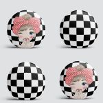 4'lü Realhomes Siyah Beyaz Damalı Kız Motifli Modern Yuvarlak Yastık Kırlent Kılıf Seti Realhomes