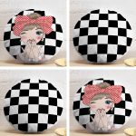 4'lü Realhomes Siyah Beyaz Damalı Kız Motifli Modern Yuvarlak Yastık Kırlent Kılıf Seti Realhomes