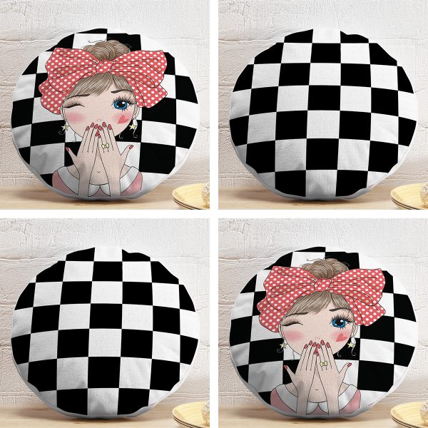 4'lü Realhomes Fashion Girl Konseptli Dekoratif Yuvarlak Yastık Kırlent Kılıf Seti Realhomes