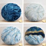 4'lü Realhomes Mavi Mermer Kombinli Yuvarlak Yastık Kırlent Kılıf Seti Realhomes