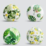 4'lü Realhomes Limon ve Tropikal Yaprak Kombinli Yuvarlak Yastık Kırlent Kılıf Seti Realhomes