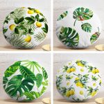 4'lü Realhomes Limon ve Tropikal Yaprak Kombinli Yuvarlak Yastık Kırlent Kılıf Seti Realhomes