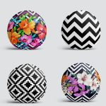 4'lü Realhomes Geometrik Çizgiler Üzerinde Tropikal Yapraklar Yuvarlak Yastık Kırlent Kılıf Seti Realhomes