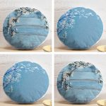 4'lü Mavi Zeminde Dal ve Çiçek Tasarımlı Yuvarlak Yastık Kırlent Kılıf Seti Realhomes