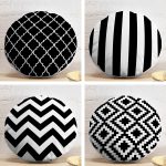 4'lü Realhomes Siyah Beyaz Geometrik Şekiller Yuvarlak Yastık Kırlent Kılıf Seti Realhomes