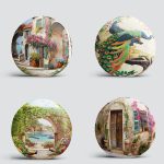 4'lü Dekoratif Manzara Yuvarlak Yastık Kırlent Kılıf Seti Realhomes