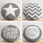 4'lü Gri Zemin Home Sweet Yuvarlak Yastık Kırlent Kılıf Seti Realhomes