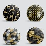 4'lü Siyah Zemin Altın Varaklı Dekoratif Yuvarlak Yastık Kırlent Kılıf Seti Realhomes