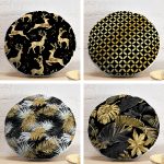 4'lü Siyah Zemin Altın Varaklı Dekoratif Yuvarlak Yastık Kırlent Kılıf Seti Realhomes