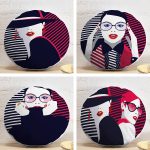 4'lü Kadın Figurlu Kalem Desenli Yuvarlak Yastık Kırlent Kılıf Seti Realhomes