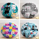 4'lü Sevimli Kediler Yuvarlak Yastık Kırlent Kılıf Seti Realhomes