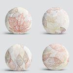 4'lü Renkli Zemin Üzerinde Yaprak Desenli Modern Yuvarlak Yastık Kırlent Kılıf Seti Realhomes