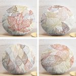 4'lü Renkli Zemin Üzerinde Yaprak Desenli Modern Yuvarlak Yastık Kırlent Kılıf Seti Realhomes