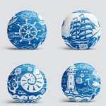 4'lü Renkli Zemin Üzerinde Gemici Desenli Modern Yuvarlak Yastık Kırlent Kılıf Seti Realhomes