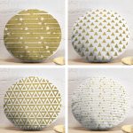 4'lü Renkli Zemin Üzerinde Gold Detaylı Geometrik Desenli Modern Yuvarlak Yastık Kırlent Kılıf Seti Realhomes