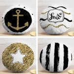 4'lü Beyaz Zemin Üzerinde Gold Detaylı  Modern Yuvarlak Yastık Kırlent Kılıf Seti Realhomes