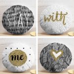 4'lü Renkli Zemin Üzerinde Gold Detaylı Yazılı Modern Yuvarlak Yastık Kırlent Kılıf Seti Realhomes