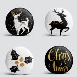 4'lü Siyah Zemin Üzerinde Gold Detaylı Yılbaşo Desenli Modern Yuvarlak Yastık Kırlent Kılıf Seti Realhomes