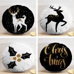 4'lü Siyah Zemin Üzerinde Gold Detaylı Yılbaşo Desenli Modern Yuvarlak Yastık Kırlent Kılıf Seti Realhomes