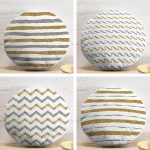 4'lü Beyaz Zemin Üzerinde Gold Detaylı Geometrik Desenli Modern Yuvarlak Yastık Kırlent Kılıf Seti Realhomes