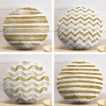 4'lü Beyaz Zemin Üzerinde Gold Detaylı Geometrik Desenli Modern Yuvarlak Yastık Kırlent Kılıf Seti Realhomes